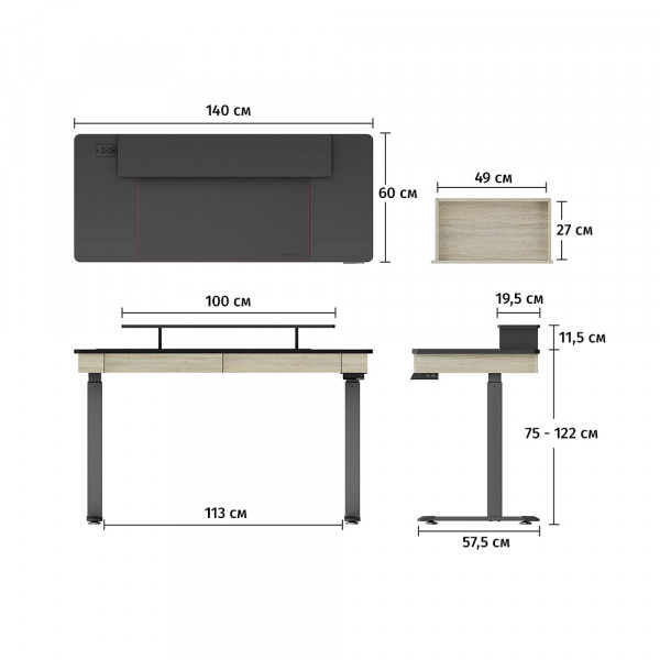 Eureka Ergonomic ED-I55 Standing Desk Rustic Grey, 55''  